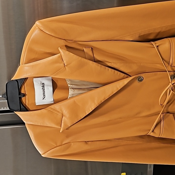 💕NANUSHKA💕 Remi Vegan Leather Blazer Dress ~ Light Brown Medium - Picture 14 of 16